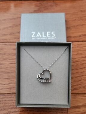 Zales Silver Open Heart Necklace with Clear Stones - Silver